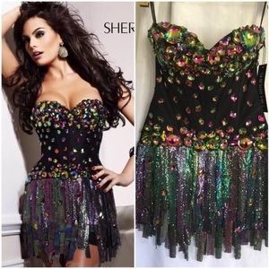 Sherri Hill Multi Color metal Fringe Dress